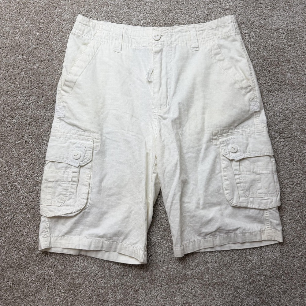 Y2K Surplus Cargo Shorts Mens 32 White Canvas Utility Pockets 12 Inseam Outdoor